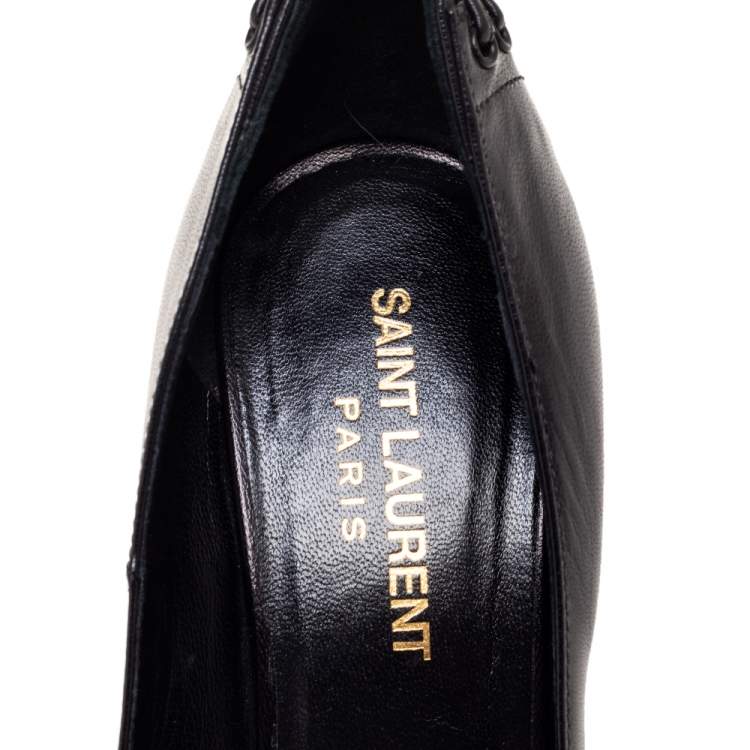 Pre Owned Saint Laurent Black Leather Lace-Up Janis Platform Pumps Size 36