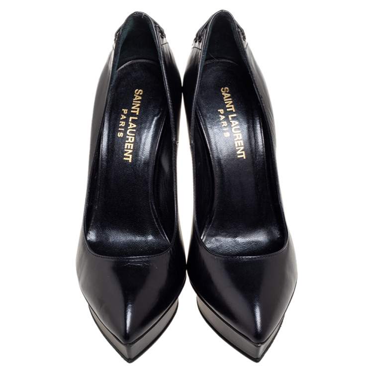 Pre Owned Saint Laurent Black Leather Lace-Up Janis Platform Pumps Size 36