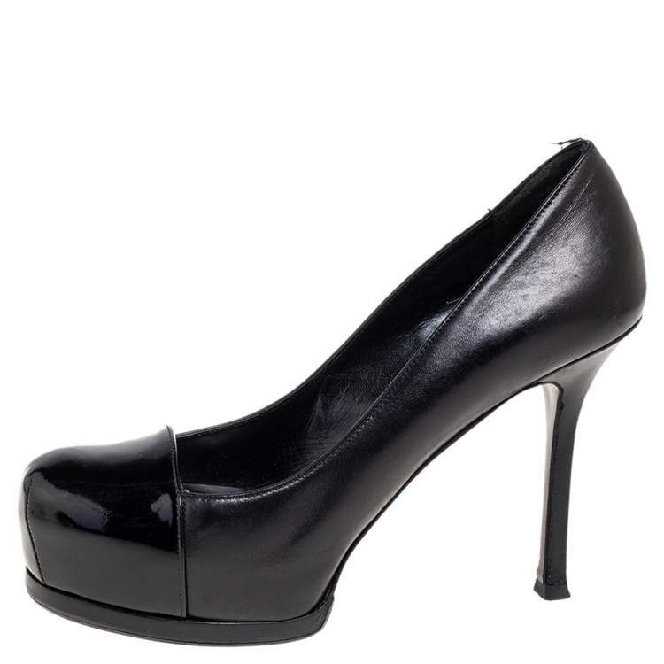 Pre Owned Saint Laurent Black Patent And Leather Tribtoo Round Toe Pumps Size 36