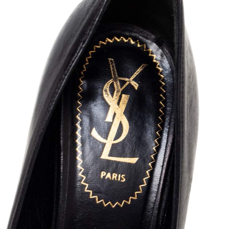 Pre Owned Saint Laurent Black Patent And Leather Tribtoo Round Toe Pumps Size 36