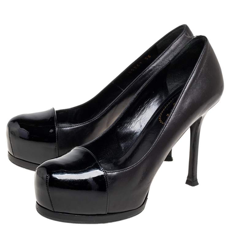 Pre Owned Saint Laurent Black Patent And Leather Tribtoo Round Toe Pumps Size 36