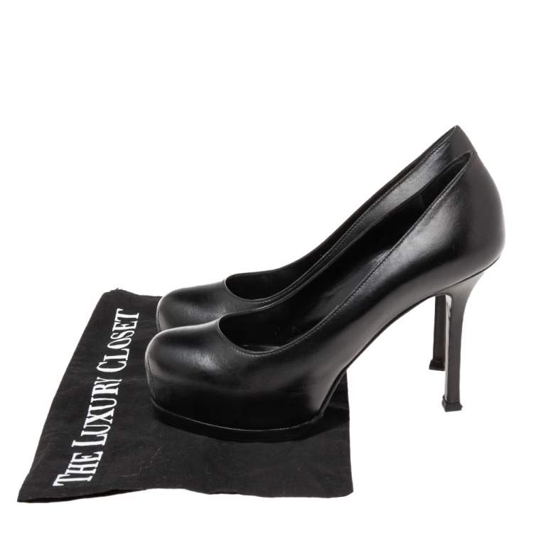 مملوكة مسبقًا Saint Laurent Black  Leather Tribtoo Platform Pumps Size 36