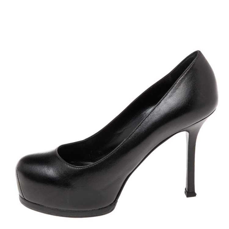 مملوكة مسبقًا Saint Laurent Black  Leather Tribtoo Platform Pumps Size 36