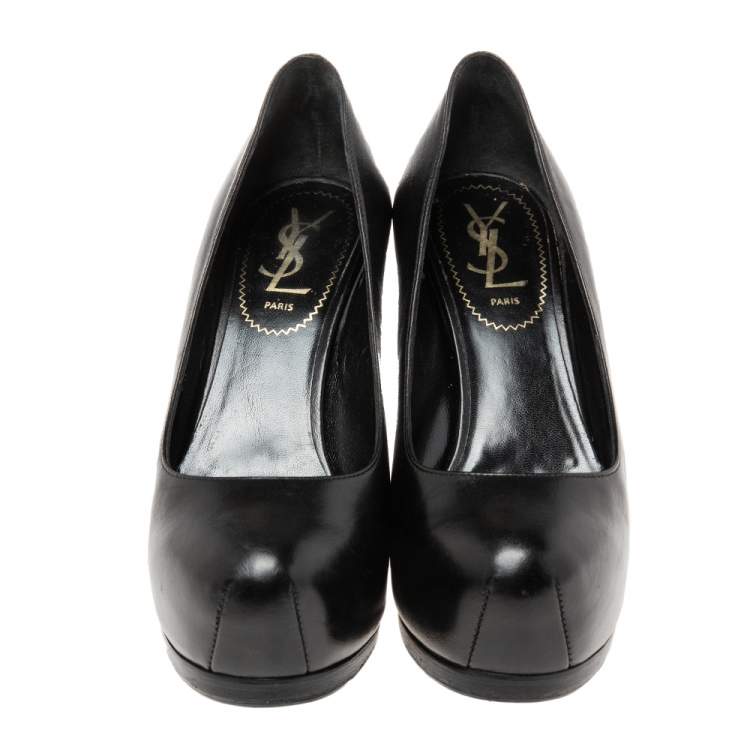 مملوكة مسبقًا Saint Laurent Black  Leather Tribtoo Platform Pumps Size 36