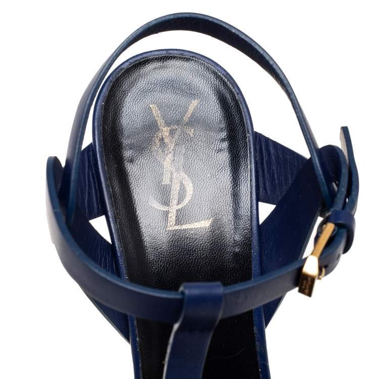 Pre Owned Saint Laurent Blue Leather Tribute Sandals Size 40.5