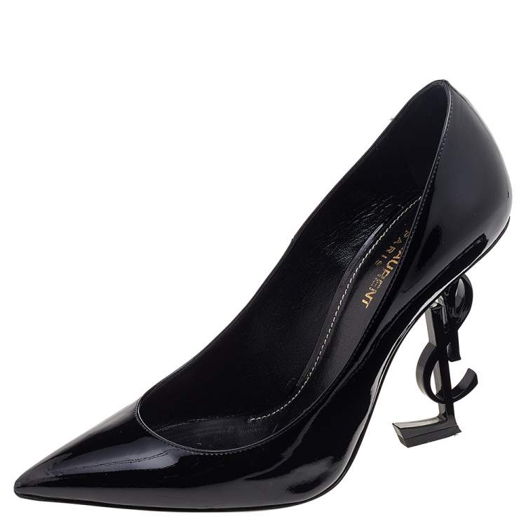 Pre Owned Saint Laurent Black Patent Leather Opyum Pointed Toe Pumps Size 37