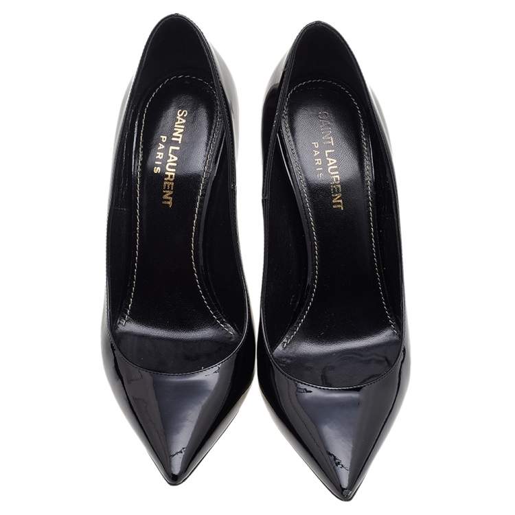 Pre Owned Saint Laurent Black Patent Leather Opyum Pointed Toe Pumps Size 37
