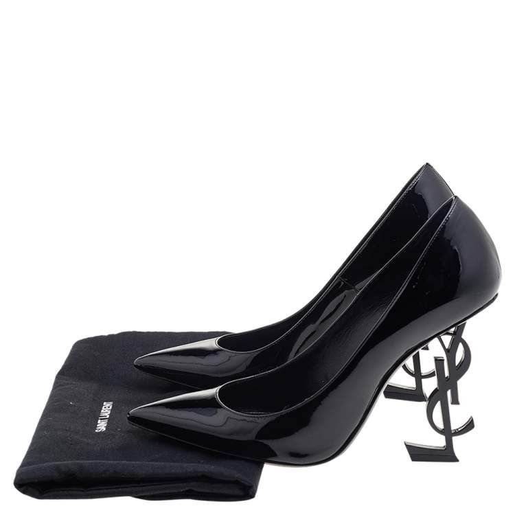 Pre Owned Saint Laurent Black Patent Leather Opyum Pointed Toe Pumps Size 37