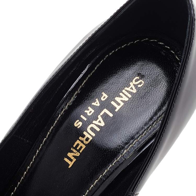 Pre Owned Saint Laurent Black Patent Leather Opyum Pointed Toe Pumps Size 37