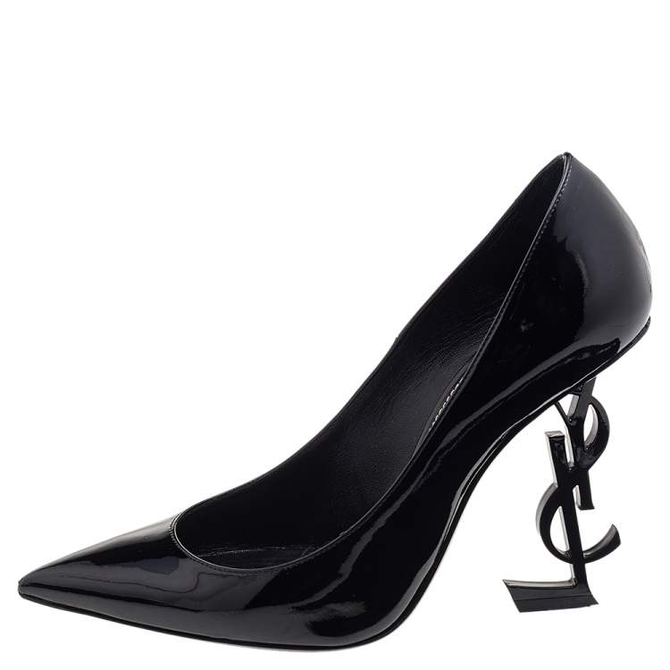 Pre Owned Saint Laurent Black Patent Leather Opyum Pointed Toe Pumps Size 37