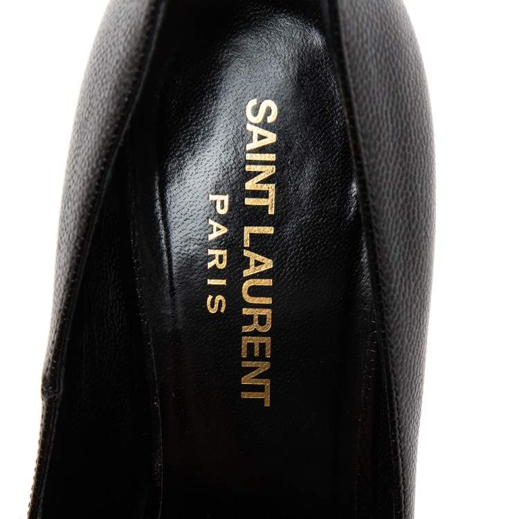Pre Owned Saint Laurent Black Textured Leather Janis Platform Pumps Size 36