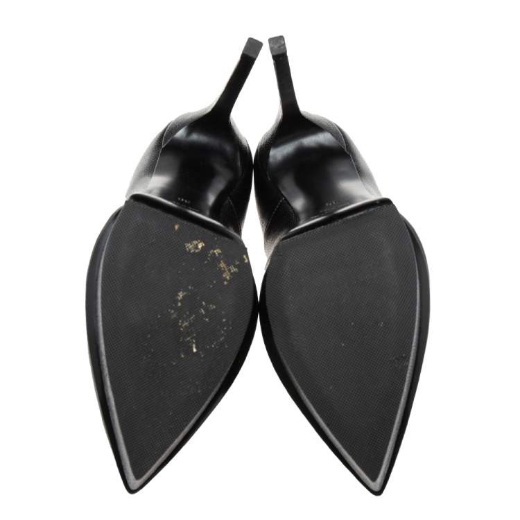 Pre Owned Saint Laurent Black Textured Leather Janis Platform Pumps Size 36