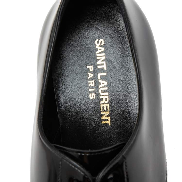 Pre Owned Saint Laurent Black Patent Leather Montaigne Lace-Up Derby Size 37.5