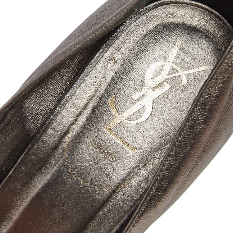 Pre Owned  Saint Laurent Paris Metallic Bronze Leather Palais Platform Peep Toe Pumps Size 40