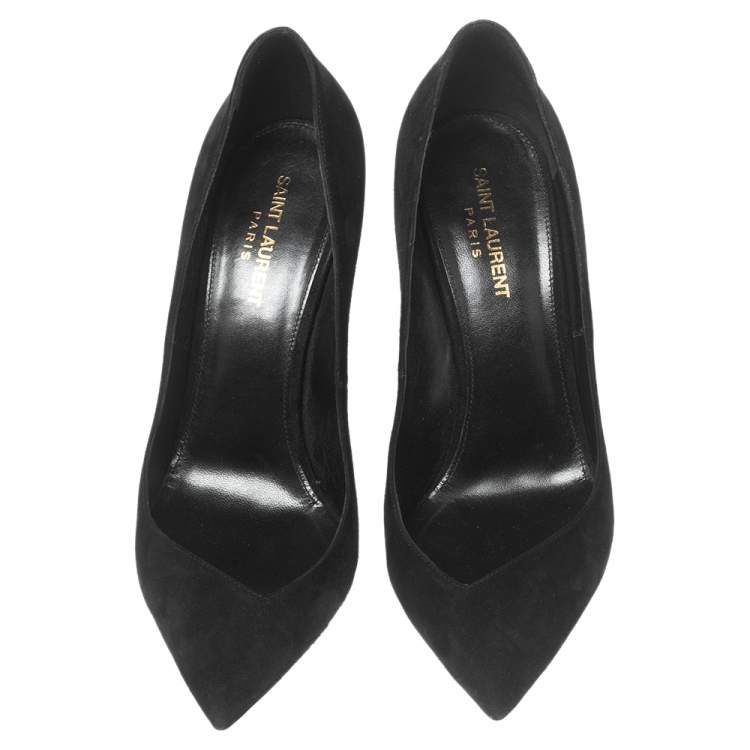 Pre Owned Saint Laurent Black Suede Platform Block Pumps Size 40