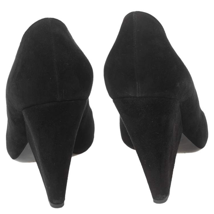 Pre Owned Saint Laurent Black Suede Platform Block Pumps Size 40