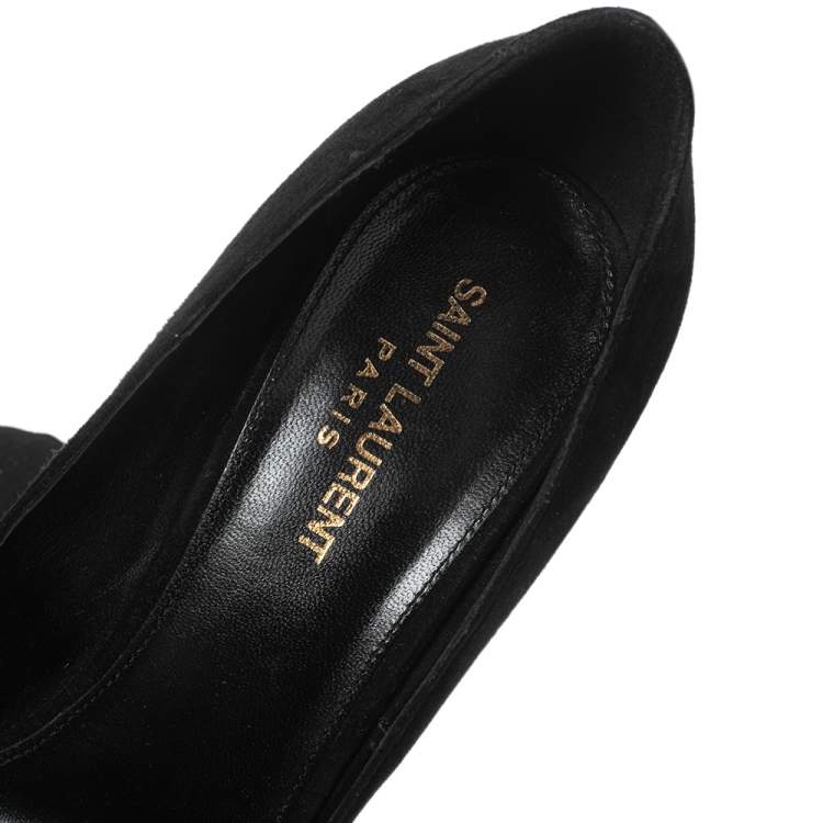 Pre Owned Saint Laurent Black Suede Platform Block Pumps Size 40