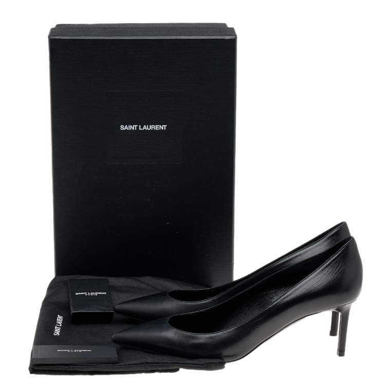 Pre Owned Saint Laurent Black Leather Anja Pointed Toe Pumps Size 38.5