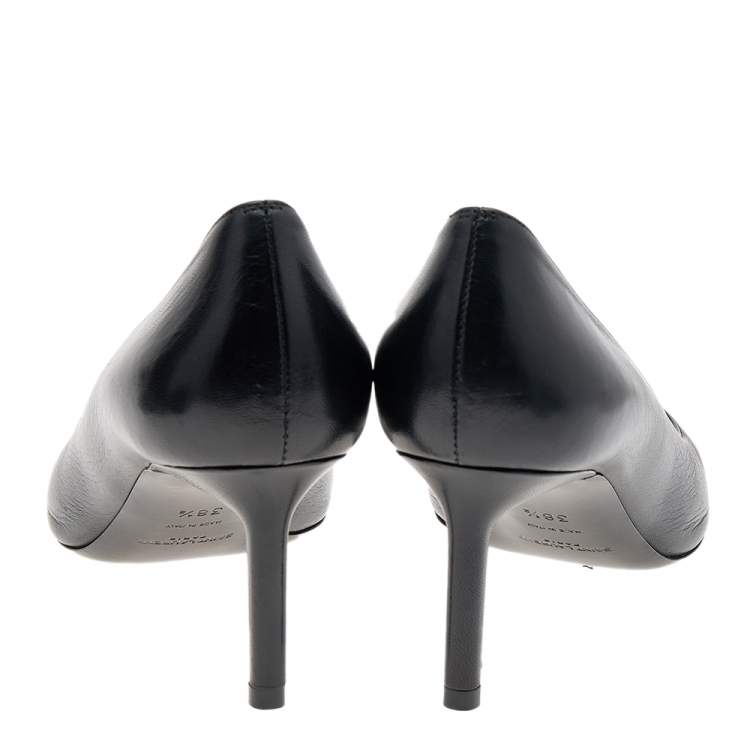 Pre Owned Saint Laurent Black Leather Anja Pointed Toe Pumps Size 38.5