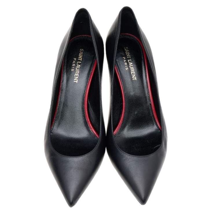 Pre Owned Saint Laurent Black Leather Anja Pointed Toe Pumps Size 38.5