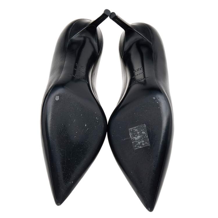 Pre Owned Saint Laurent Black Leather Anja Pointed Toe Pumps Size 38.5