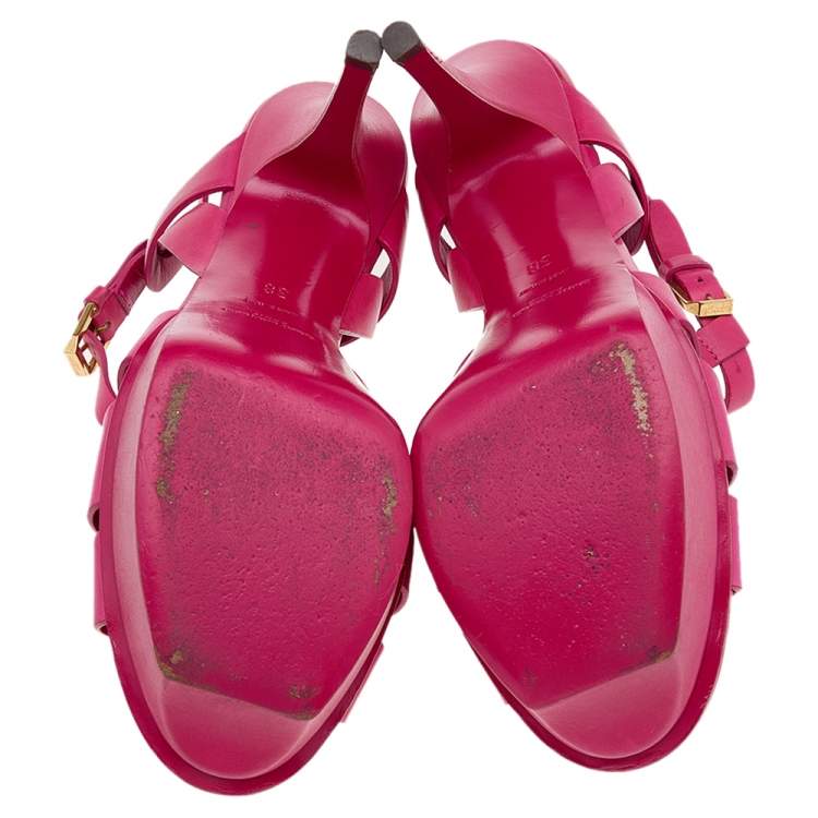 Pre Owned Saint Laurent Pink Leather Tribute Platform Pumps Size 38