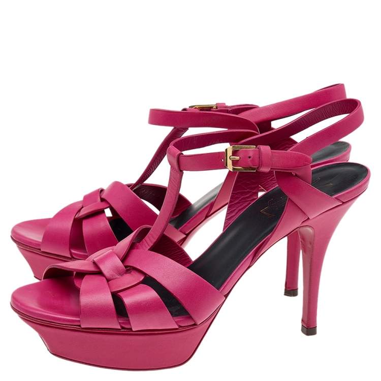 Pre Owned Saint Laurent Pink Leather Tribute Platform Pumps Size 38
