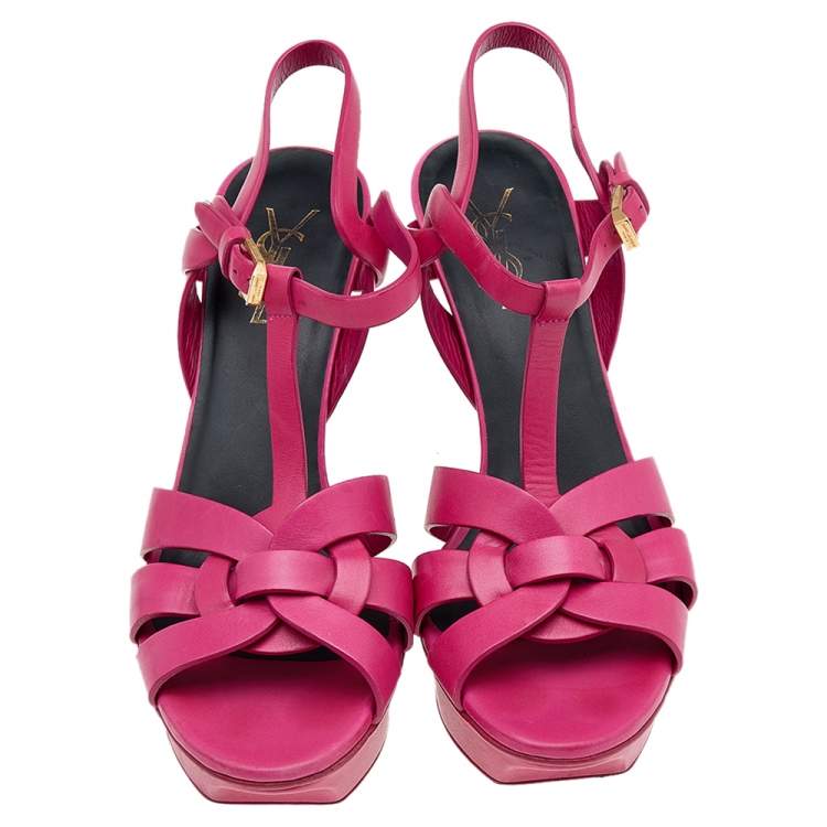 Pre Owned Saint Laurent Pink Leather Tribute Platform Pumps Size 38