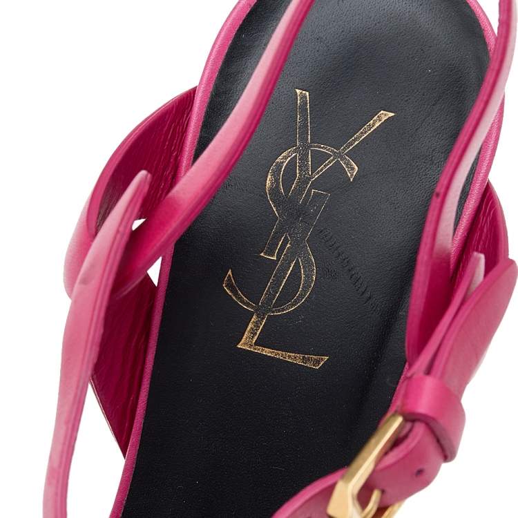 Pre Owned Saint Laurent Pink Leather Tribute Platform Pumps Size 38