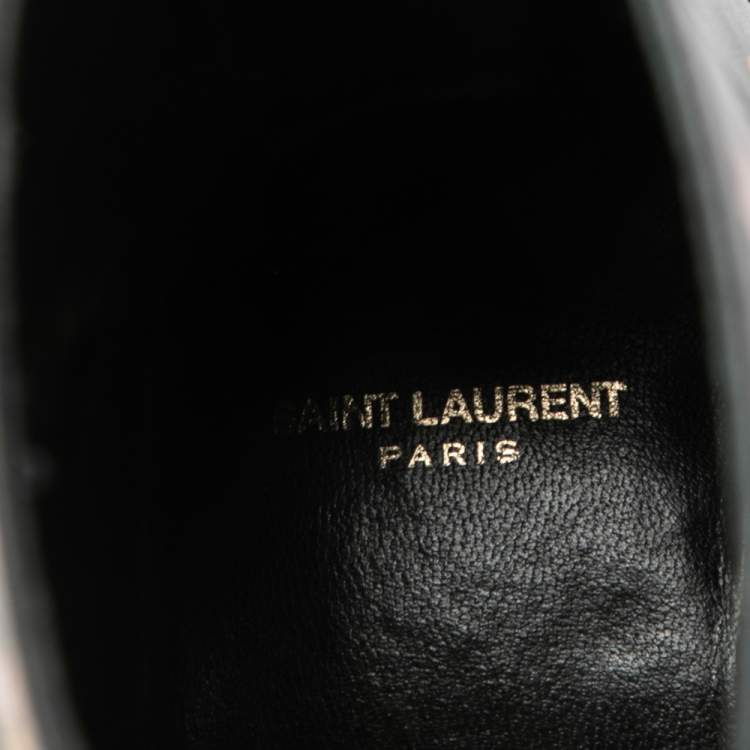 Pre Owned Saint Laurent Black Leather Flower Print Ankle Boots Size 38