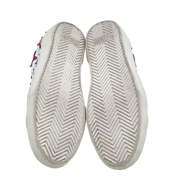 Pre Owned Saint Laurent Metallic Silver/Blue Leather Court Star Low Top Sneakers Size 38