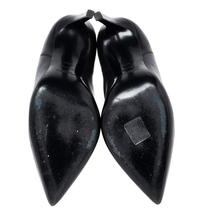 Pre Owned Saint Laurent Black Leather  Pointed Toe Ankle Boots Size 38.5