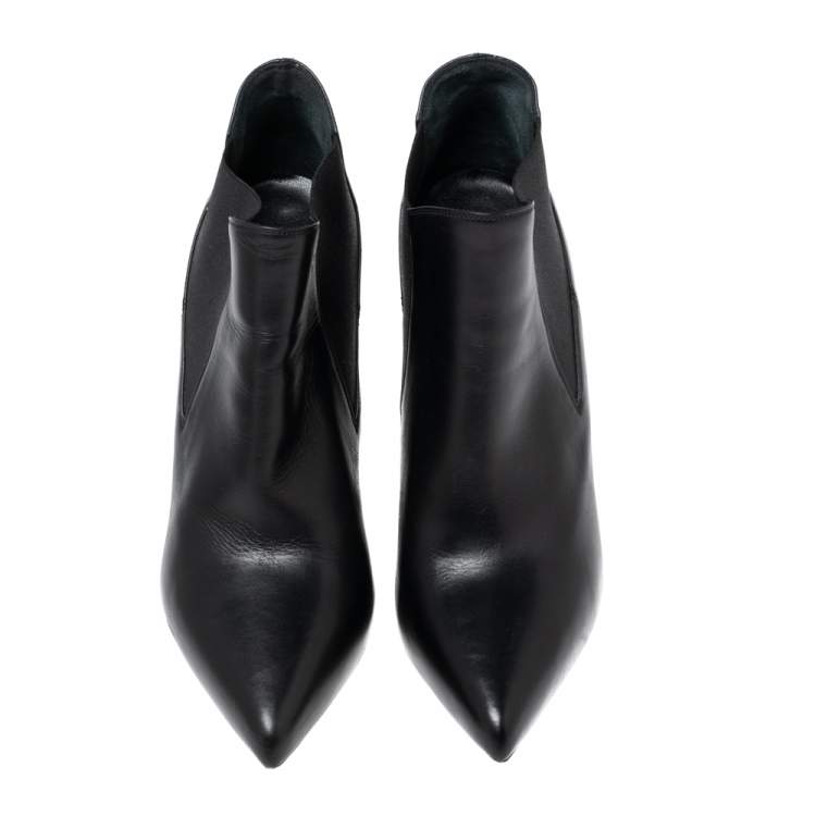 Pre Owned Saint Laurent Black Leather  Pointed Toe Ankle Boots Size 38.5
