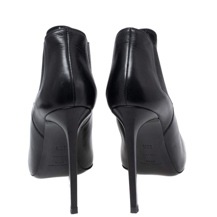 Pre Owned Saint Laurent Black Leather  Pointed Toe Ankle Boots Size 38.5