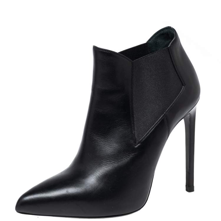 Pre Owned Saint Laurent Black Leather  Pointed Toe Ankle Boots Size 38.5