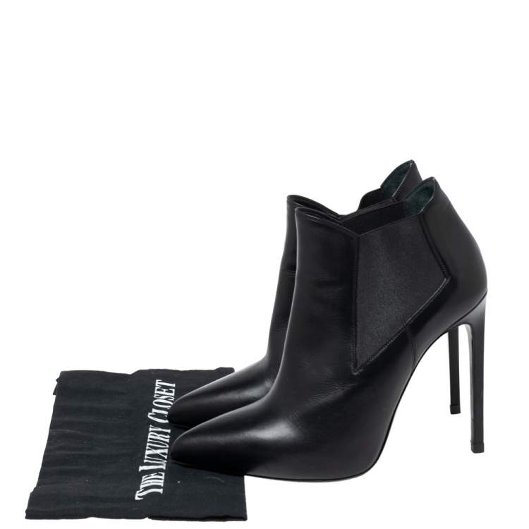 Pre Owned Saint Laurent Black Leather  Pointed Toe Ankle Boots Size 38.5