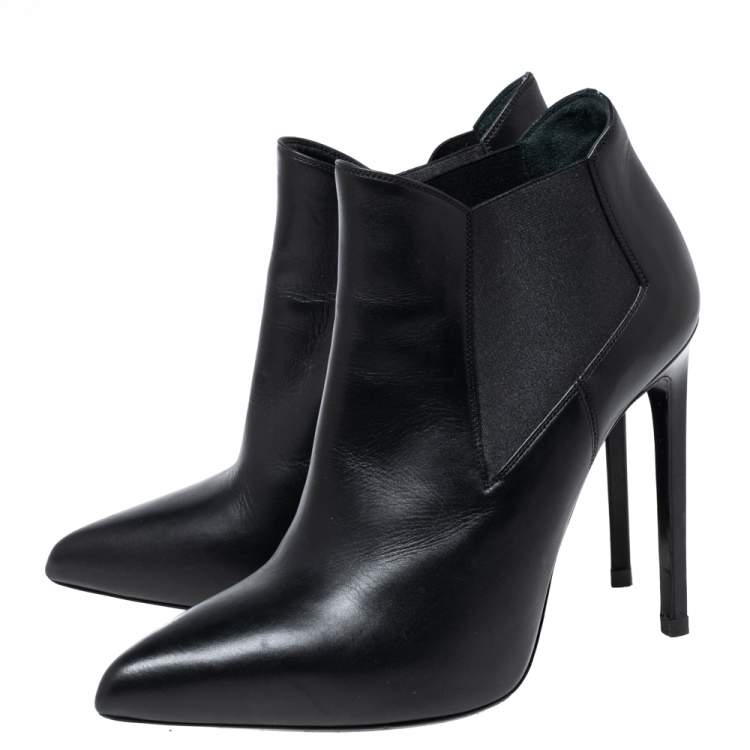 Pre Owned Saint Laurent Black Leather  Pointed Toe Ankle Boots Size 38.5