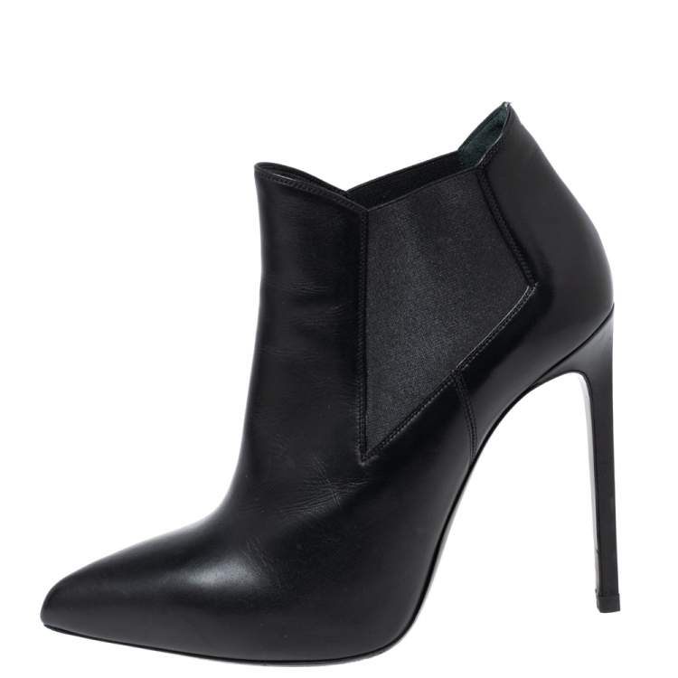 Pre Owned Saint Laurent Black Leather  Pointed Toe Ankle Boots Size 38.5