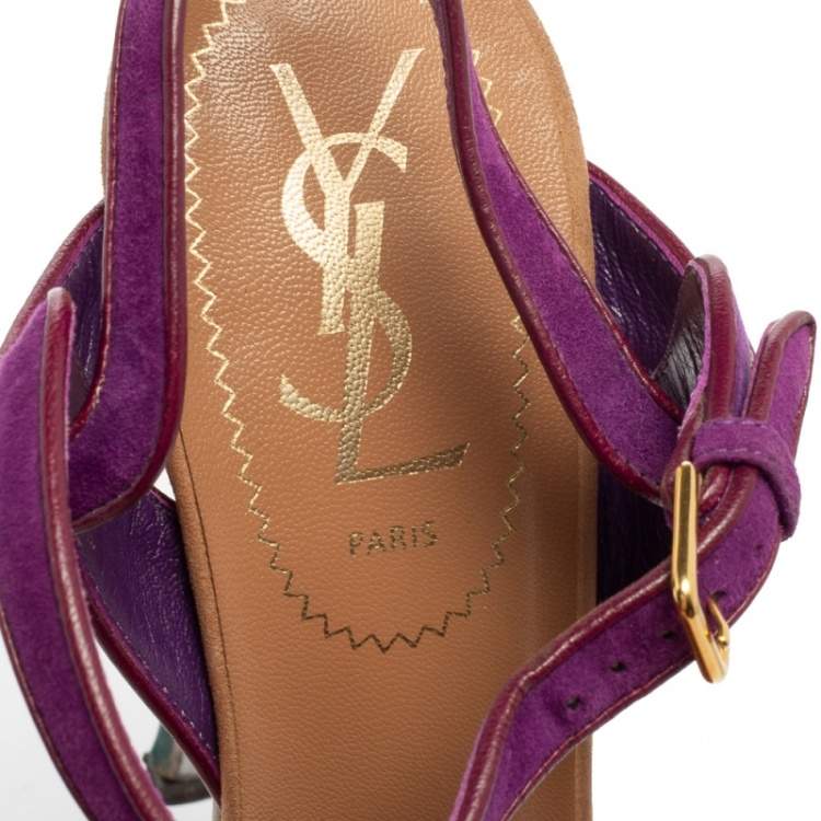 Pre Owned Saint Laurent Purple Suede Tribute Platform Sandals Size 36.5