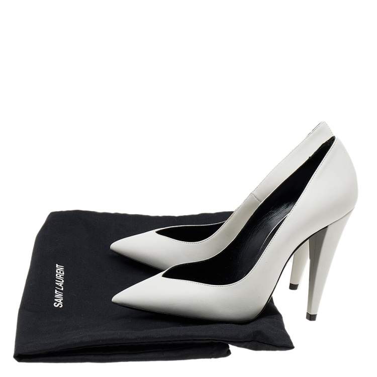 Pre Owned Saint Laurent White Leather Pointed Toe Pumps Size 36