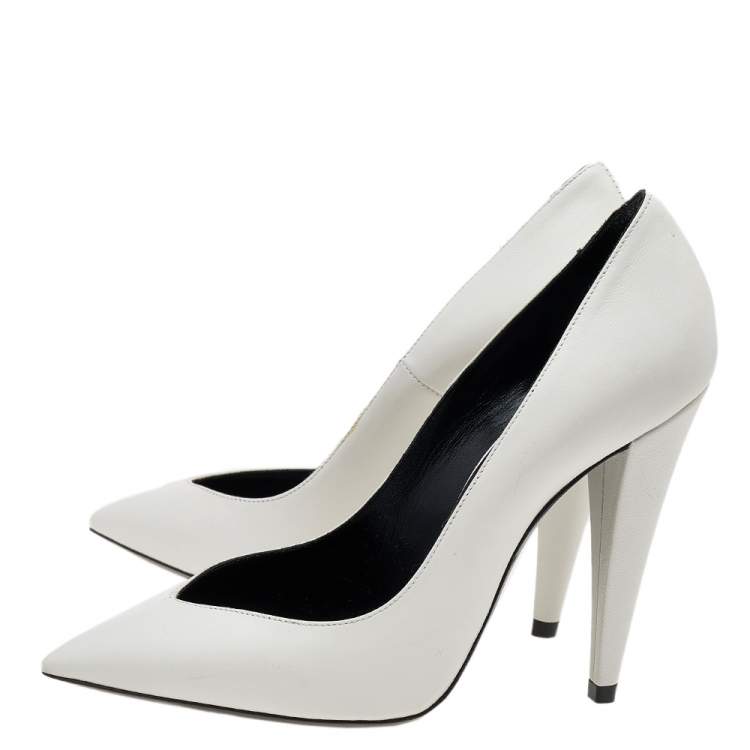 Pre Owned Saint Laurent White Leather Pointed Toe Pumps Size 36