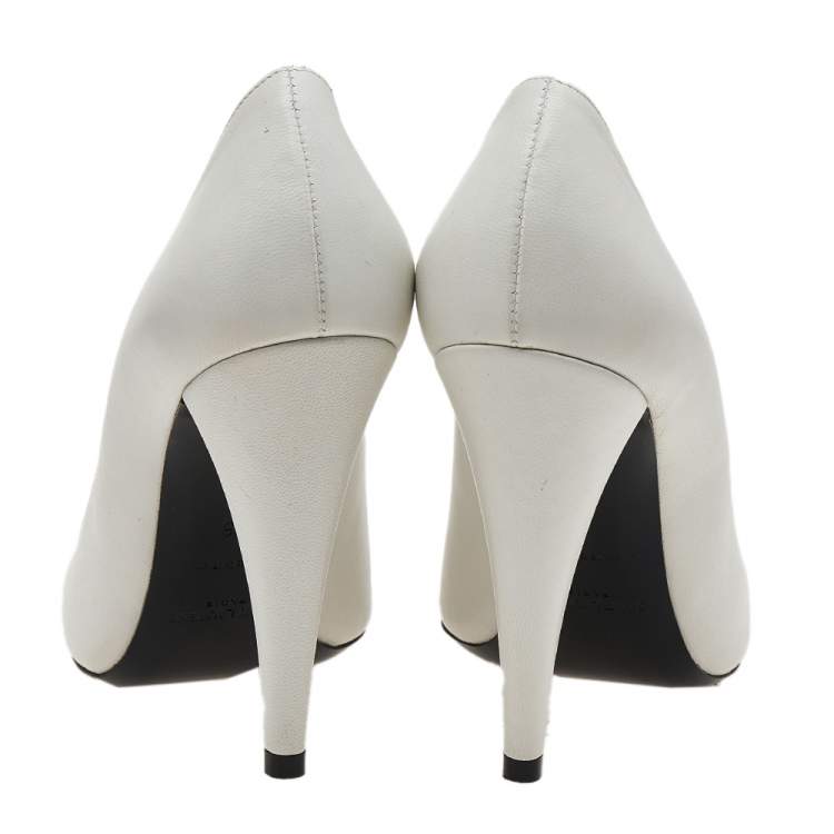 Pre Owned Saint Laurent White Leather Pointed Toe Pumps Size 36