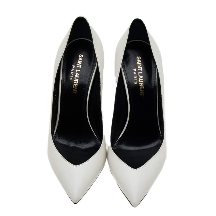 Pre Owned Saint Laurent White Leather Pointed Toe Pumps Size 36
