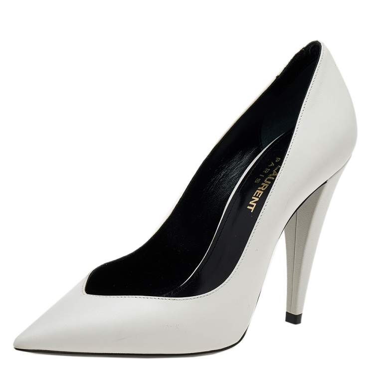 Pre Owned Saint Laurent White Leather Pointed Toe Pumps Size 36