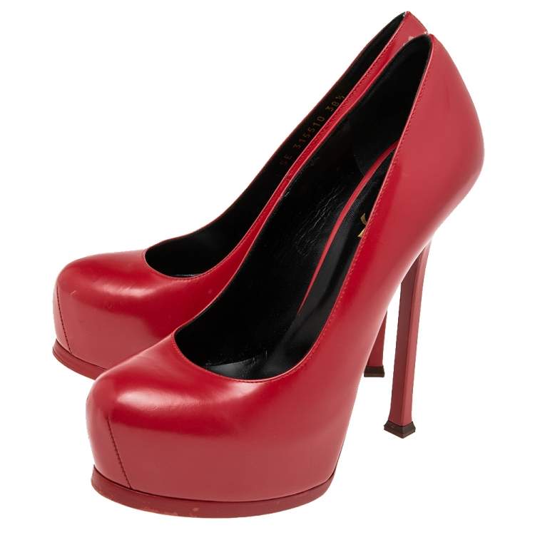 Pre Owned Saint Laurent Red Leather Tribtoo  Pumps Size 38.5