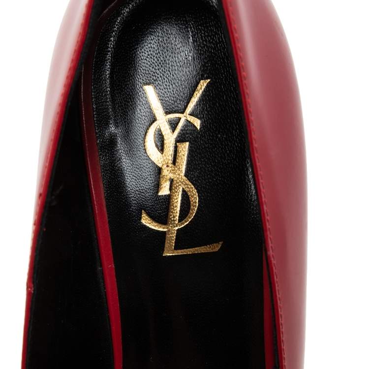 Pre Owned Saint Laurent Red Leather Tribtoo  Pumps Size 38.5