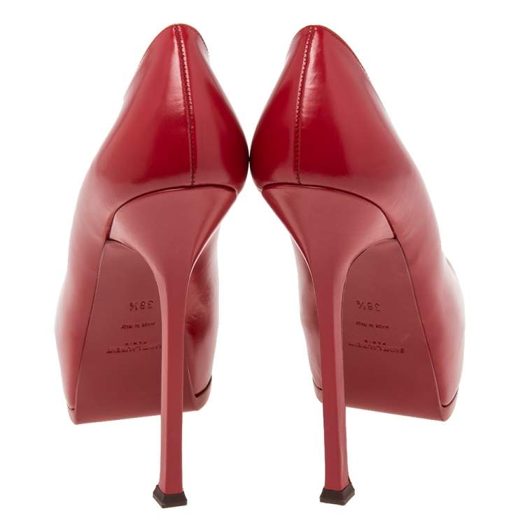 Pre Owned Saint Laurent Red Leather Tribtoo  Pumps Size 38.5