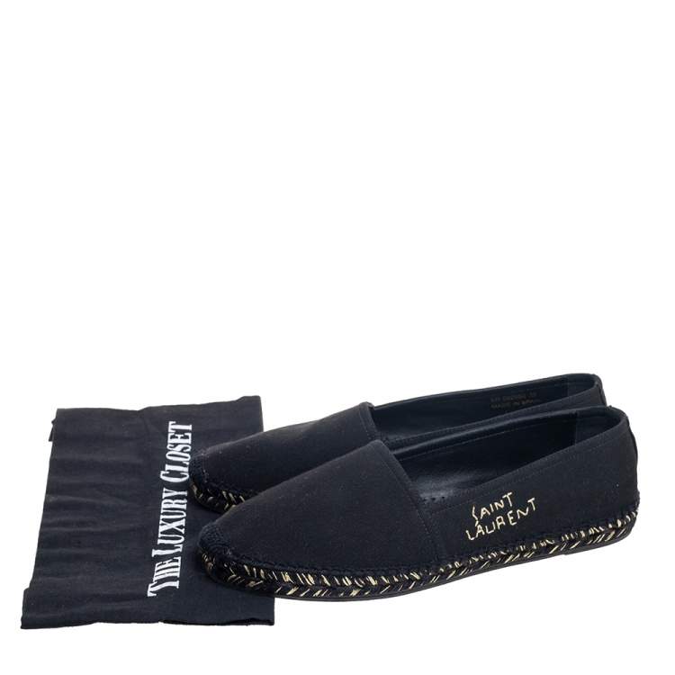 Pre Owned Saint Laurent Black Canvas Logo Embroidered Flat Espadrilles Size 39