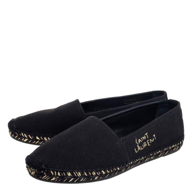Pre Owned Saint Laurent Black Canvas Logo Embroidered Flat Espadrilles Size 39