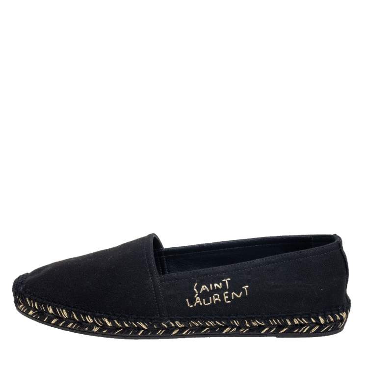 Pre Owned Saint Laurent Black Canvas Logo Embroidered Flat Espadrilles Size 39